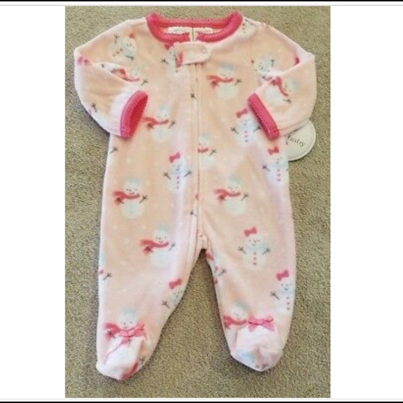 FLEECE PINK SNOWMAN FOOTED SLEEP N PLAY OUTFIT - Picture 3 of 3